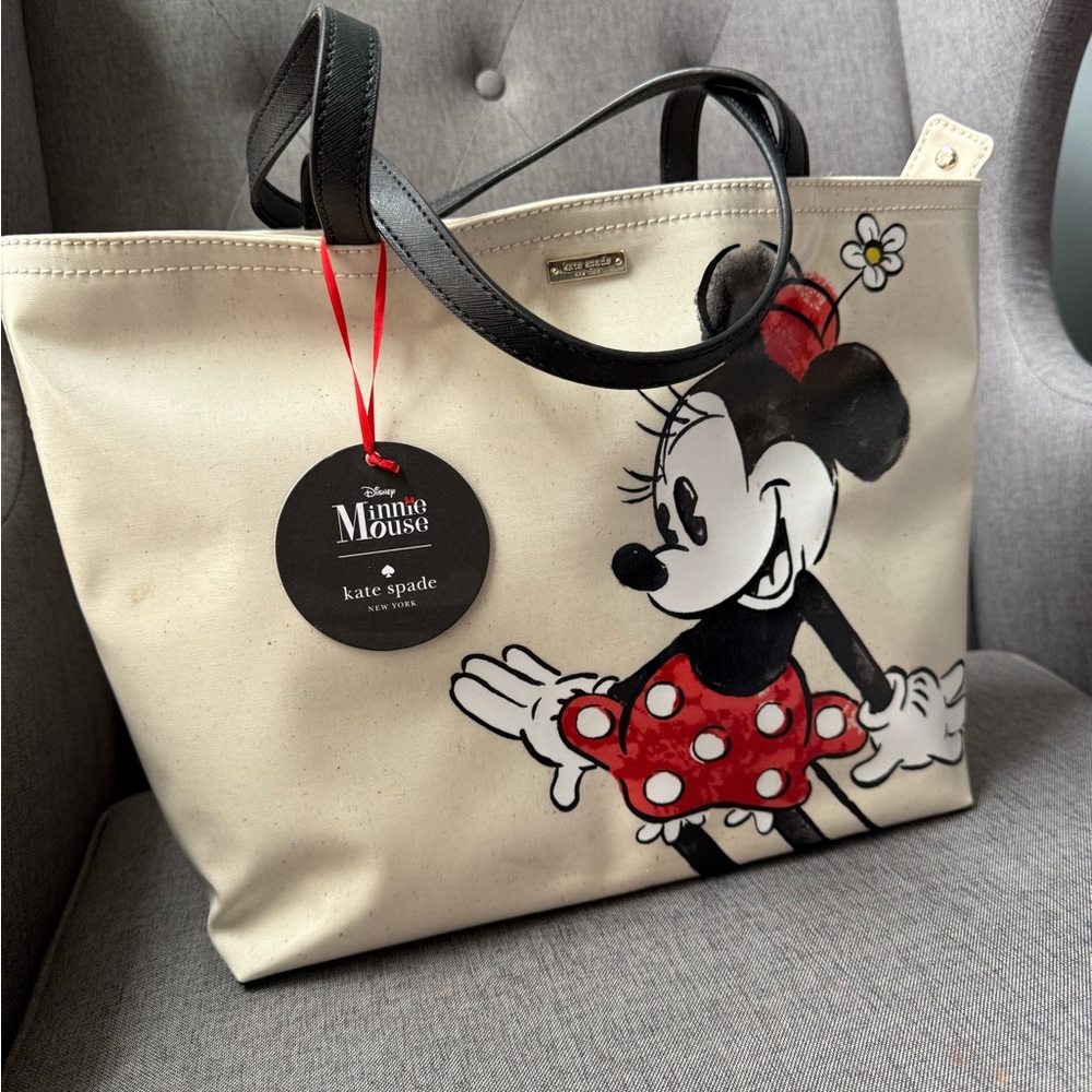 Kate Spade Black and Cream Tote with Minnie Mouse Design